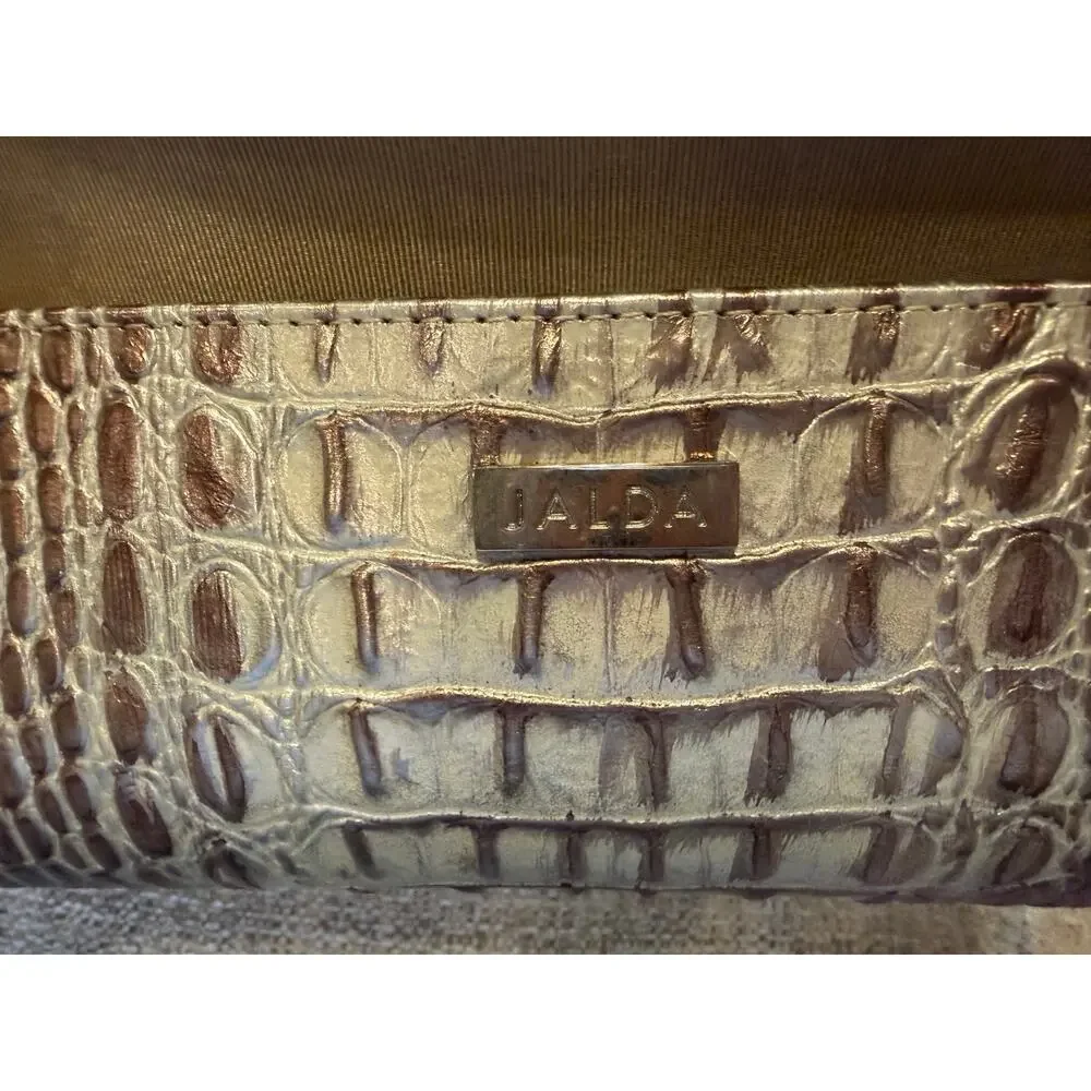 Vintage Jalda Metallic Croc Embossed Clutch Purse Magnetic Closure EUC